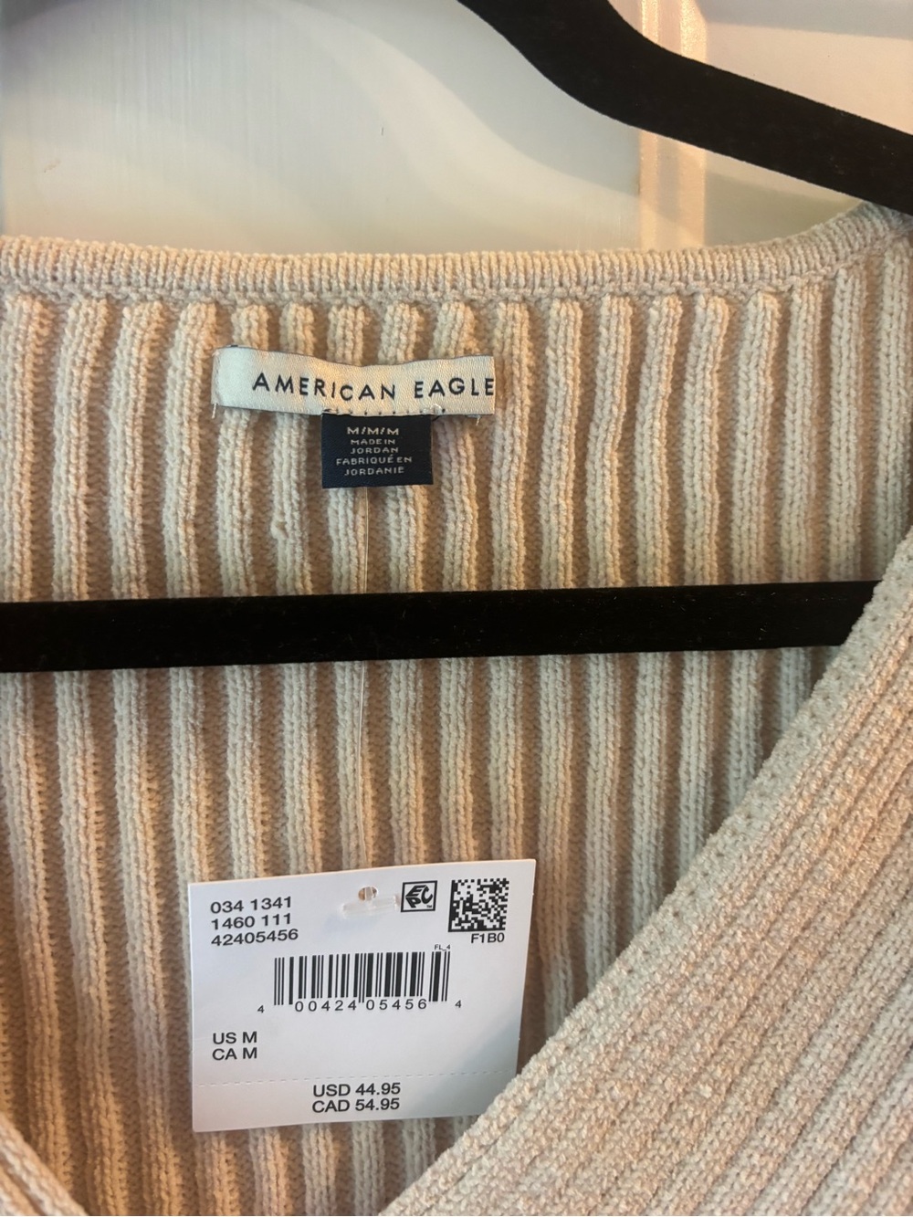 American Eagle Outfitters Women's Ribbed V-Neck Sweater in Cream